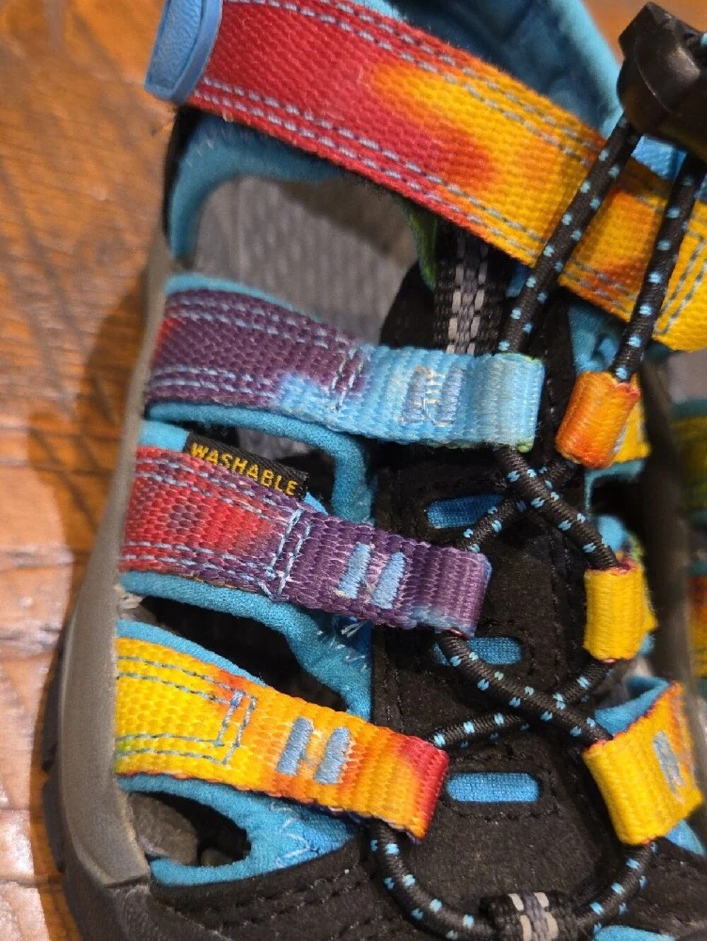 NWT Keen Toddler Kids Rainbow Strap Closed-Toe Sandals - Blue, Yellow & Black
